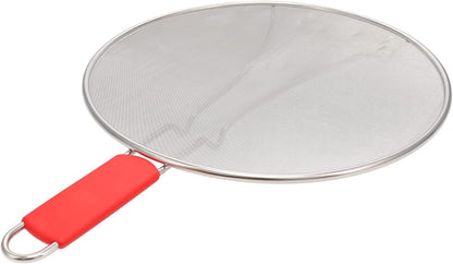 ALPHA LIVING 2 Pack Splatter Guard for Frying Pan & Food Strainer and Universal Cookware 13" - Stops Hot Oil Splash - RED Handle - Splatter Screen for Cooking - Alpha Living