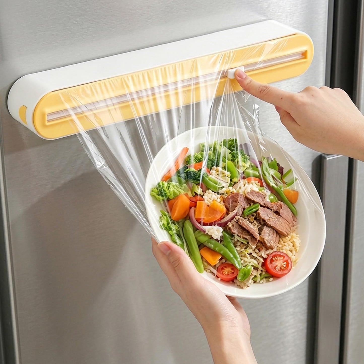 Magnetic Plastic Wrap Dispenser with Cutter Fits 12" Rolls | Reusable Foil Wrap Organizer for Drawer Countertops, Cling Wrap with Slide Cutter For Aluminum Foil, Tin Foil, Baking Paper