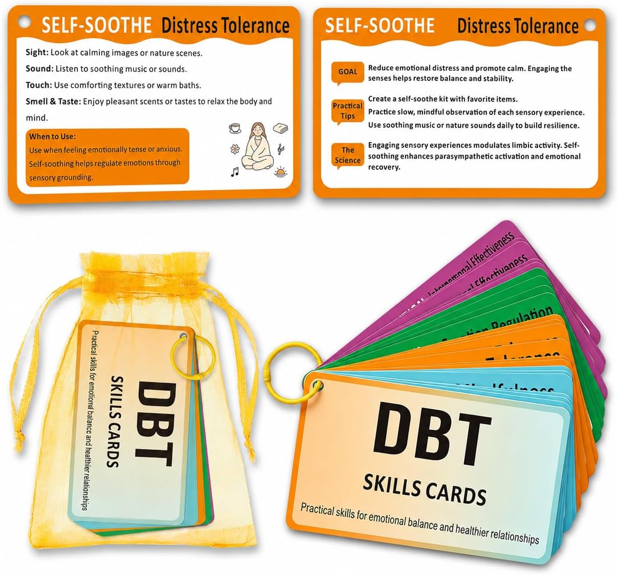 DBT Skills Cards for Adults & Teens – 24 DBT Coping Skills Flashcards for Emotional Regulation, Mindfulness, Distress Tolerance & Interpersonal Effectiveness, Therapy Tools for Counselors & Therapists