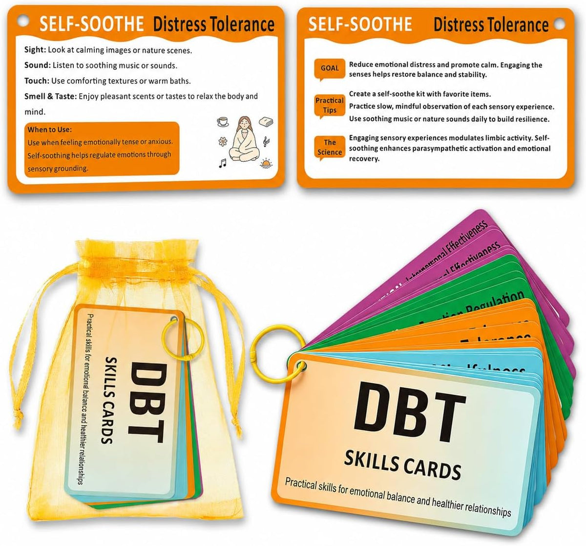 DBT Skills Cards for Adults & Teens – 24 DBT Coping Skills Flashcards for Emotional Regulation, Mindfulness, Distress Tolerance & Interpersonal Effectiveness, Therapy Tools for Counselors & Therapists