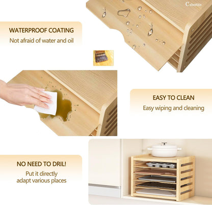 celestite Wooden Baking Sheet Organizer for Cabinet Baking Tray Organizer Cookie Sheet Organizer for Cabinet Kitchen Storage Organization Accessories