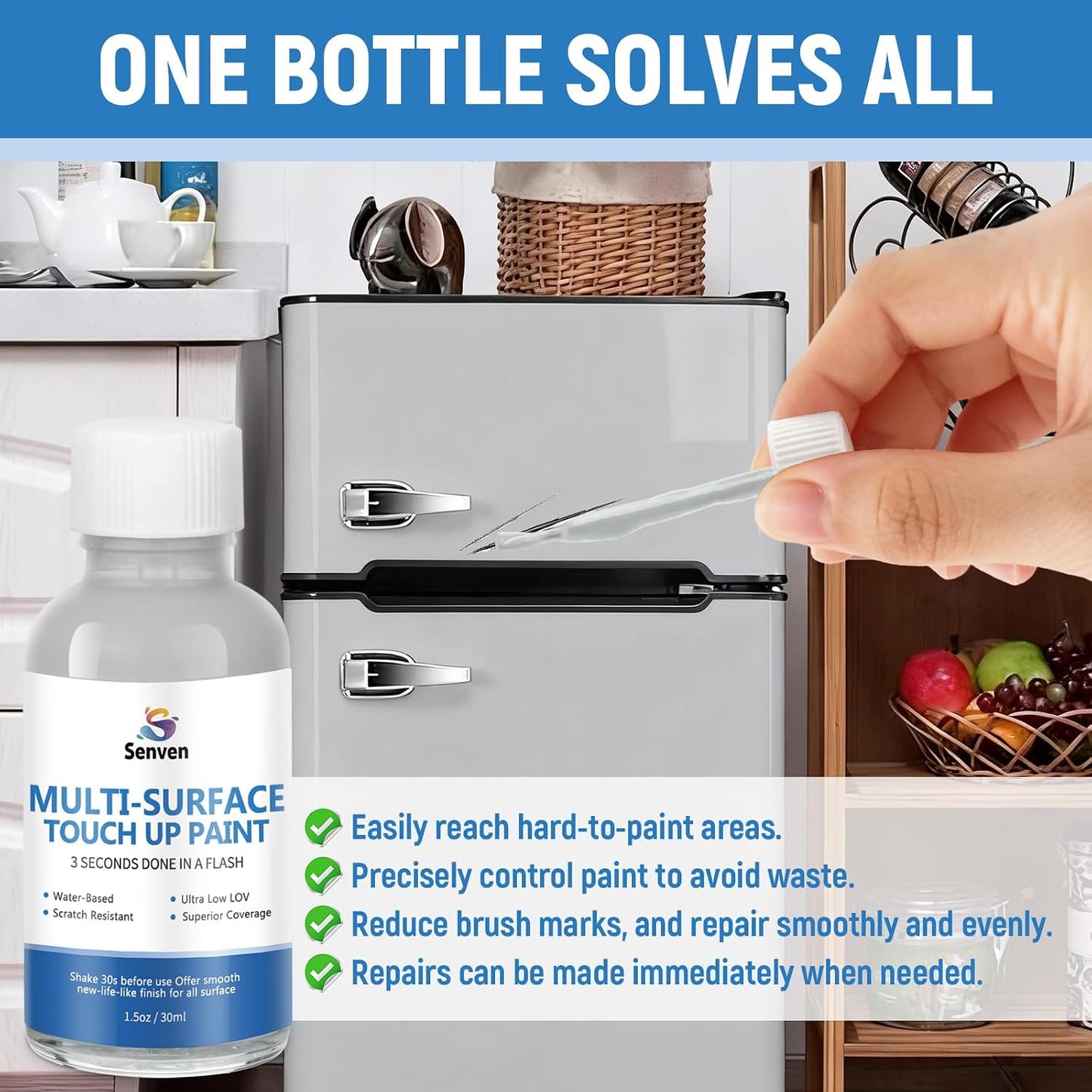 White Touch Up Paint High-Gloss Multi Surface Acrylic White Touch Up Paint Pen Scratch Repair for Metal,Walls,Cabinets,Appliances,Wood,Door,Furniture,Enamel 1.5 Fl Oz