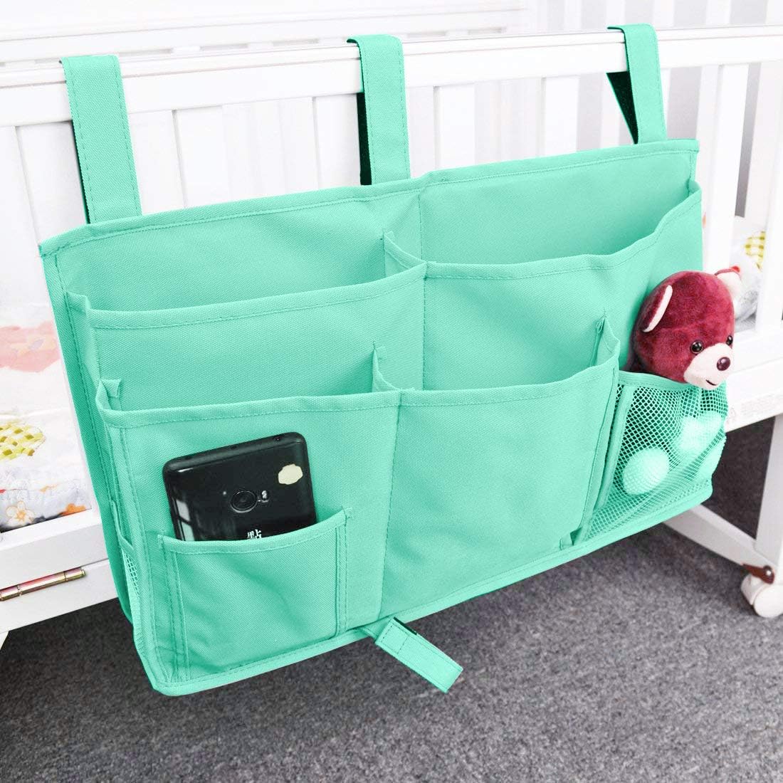 Createy Bedside Caddy Hanging Organizer Storage Bag Pocket for Bunk and Hospital Beds, College Dorm Rooms, Baby Bed Rails, Camp - 4 Pockets and 2 Hooks