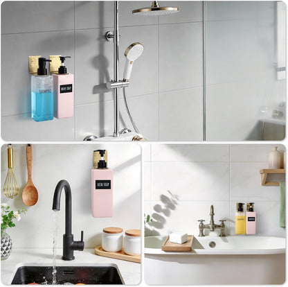 Segbeauty Stainless Adhesive Shampoo Bottle Holder, Dia 1.3inch 3.3cm Non-Drill Soap Dispenser Holder Set Silver, 3pcs Rustproof Shampoo Holder for Shower, Bottle Wall Mounted Rack for Toilet Kitchen