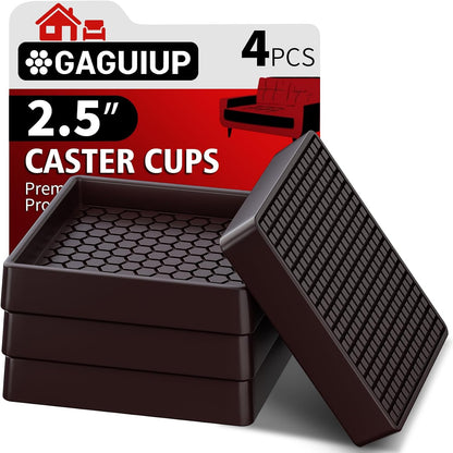 Non Slip Furniture Pads for Hardwood Floors - 12PCS 2" Caster Cups, Round | Furniture Stoppers to Prevent Sliding, Anti Slip Furniture Coasters Cup, Floor Protectors for Furniture Bed Couch Chair,Black