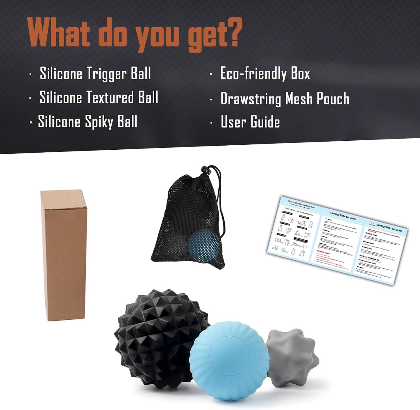 3-Piece Silicone Lacrosse Ball Set for Deep Tissue and Trigger Points - Smooth, Textured, and Spiky Massage Balls for Myofascial Release, Muscle Knots & Plantar Fasciitis