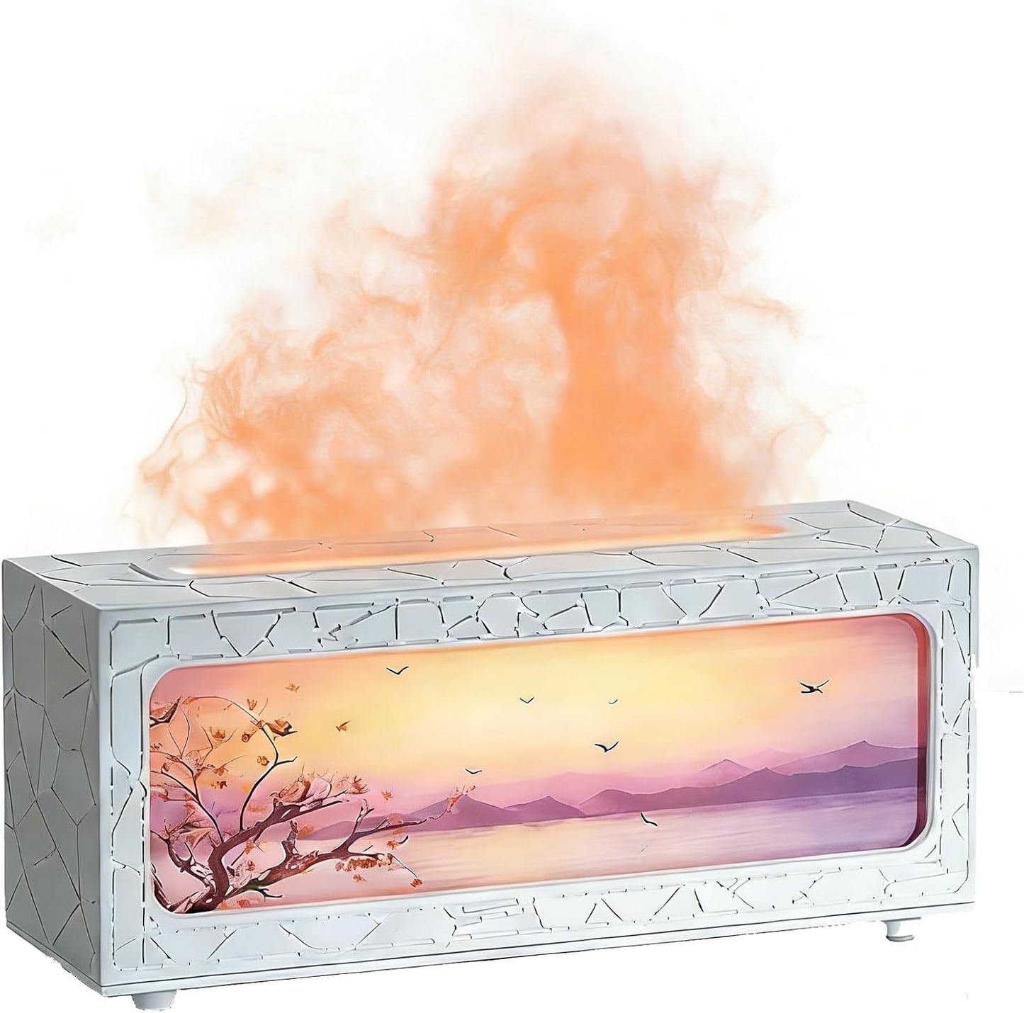 Fireplace Flame Essential Oil Diffuser, 280ml Aromatherapy Humidifier with Remote Control, 7 Color LED Lights, Ultrasonic Aroma Diffuser for Home Bedroom Office Yoga Spa, White