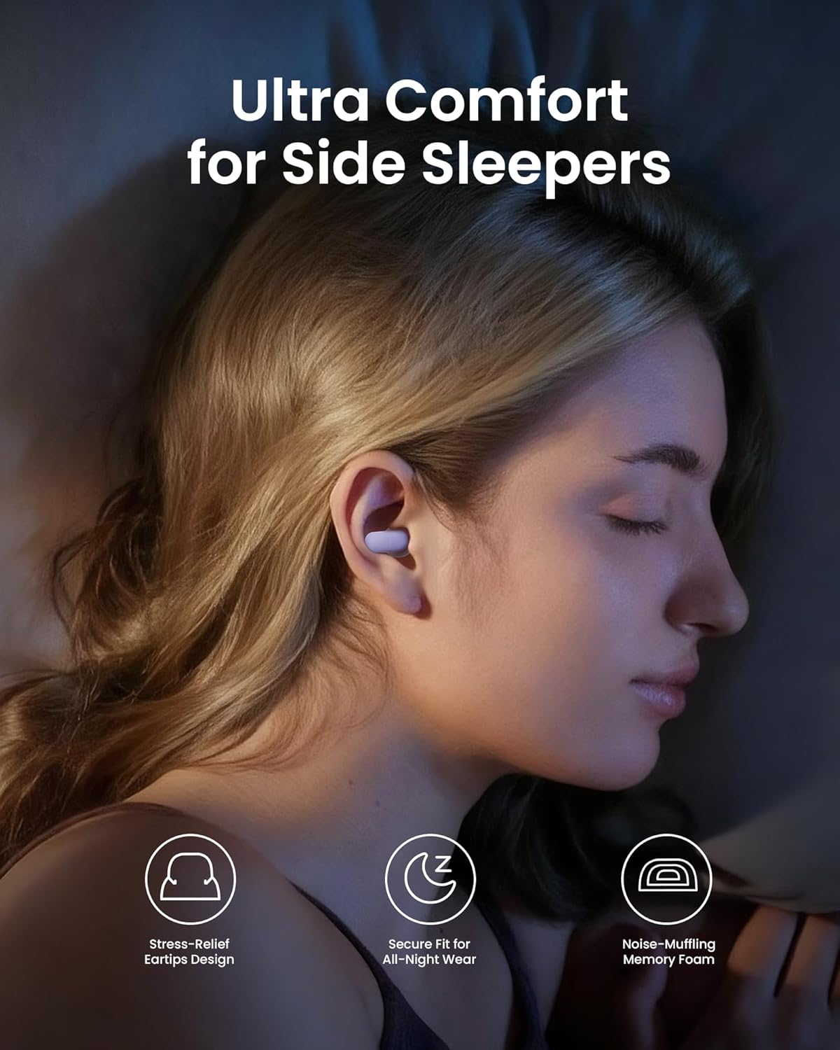 Ear Plugs for Sleeping Comfortable Mid Noise Cancelling Earplugs | All-night Wear without Ear Pain for Side Sleeper Patent Qufits Eartips 23dB Reusable Earplugs for Sleep, Travel - Black