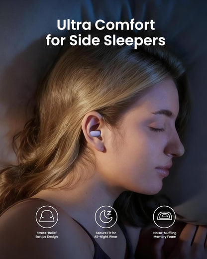 Ear Plugs for Sleeping Comfortable Mid Noise Cancelling Earplugs | All-night Wear without Ear Pain for Side Sleeper Patent Qufits Eartips 23dB Reusable Earplugs for Sleep, Travel - Black