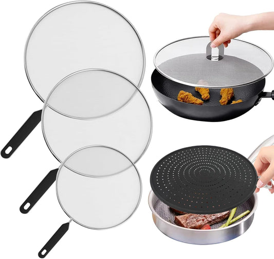 5 Pack Splatter Guard Set(13", 12.6",11.5", 9.8", 7.4"), Silicone & Stainless Steel Splatter Guard for Frying, Splatter Screen for Frying Pan, Grease Splatter Guard for Cooking