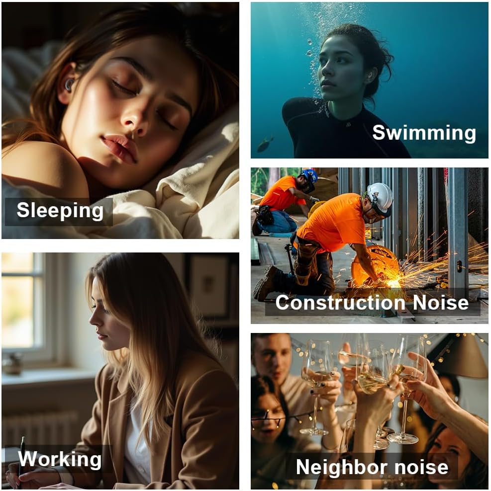 Ear Plugs for Sleeping, 2 Pairs Ear Plugs for Sleeping Noise Cancelling, 35dB Reusable Silicone Earplugs for Noise Reduction, Sleep, Work, Hearing Protection, Concert and Snoring, Black