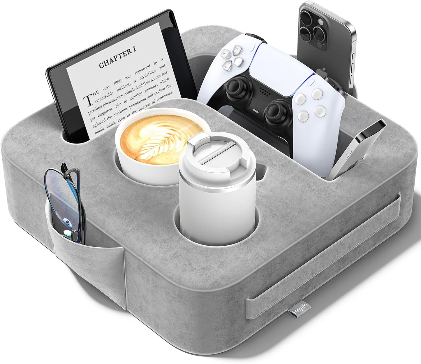 Couch Cup Holder Pillow, Sofa and Bed Caddy for iPad, Kindle, Switch, Game Controller, Remotes, Phones, Small-Sized Cup & Drink Holder for Couch, Bed, Desk, Car, Beach, Bathroom Cup Holder