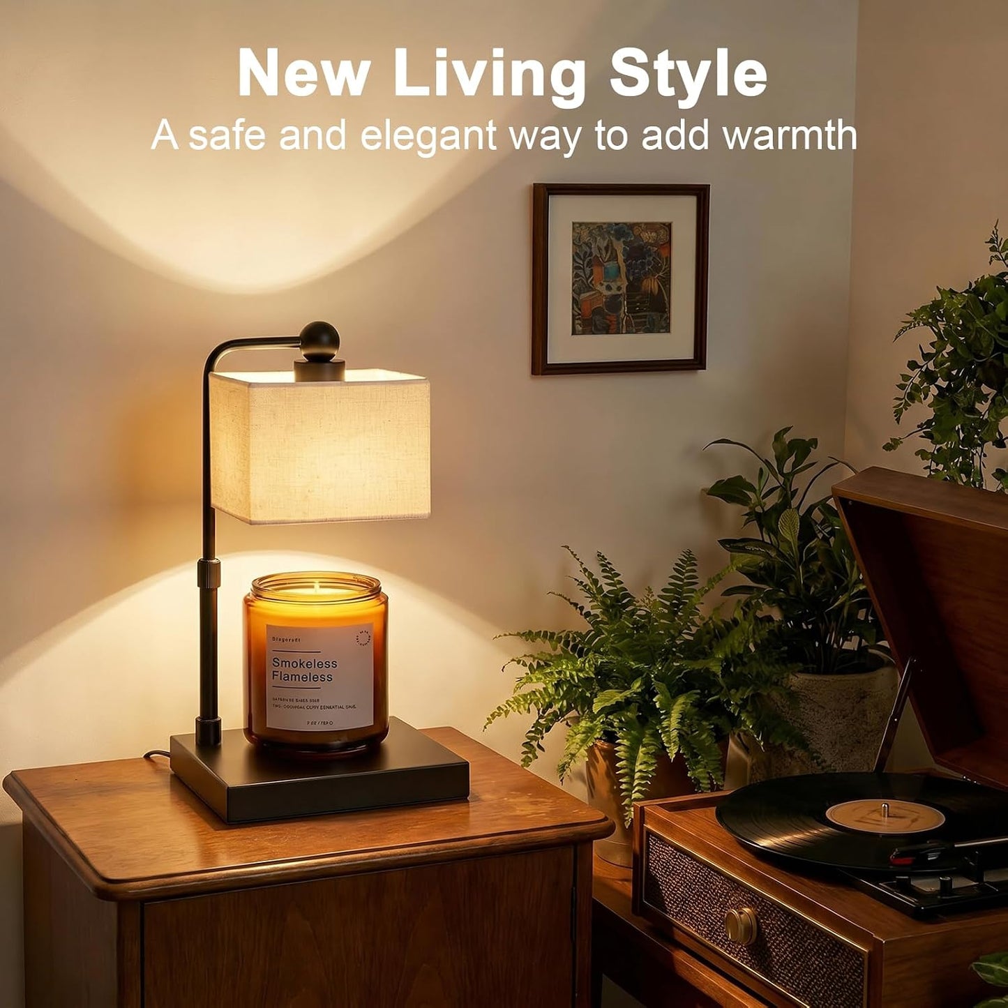 Candle Warmer Lamp with Timer, Best House Warming Gift, Height Adjustable & Dimmable Electric Candle Warmer Lamp, Includes 2 Bulbs, Birthday Gift for Women, Mom, Housewarming - Flaxen