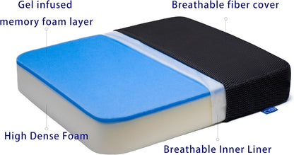 Ifoam Gel Infused Memory Foam Layer Wheelchair Cushion - Seat Cushion for Wheelchair-OfficeChair, Kitchen Chair-Pressure Sore and Tailbone Pain Relief-High Dense Polyfoam Base (Black,18x16x3 inch)