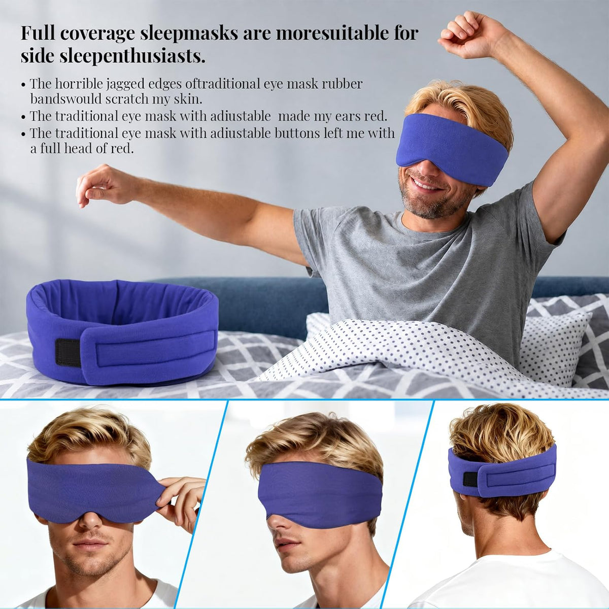 Cotton Sleep Eye Mask for Men and Women, 100% Blocking Light Sleeping Mask | Soft Zero Pressure Cooling Blackout Eye Masks for Sleep, Eye Covers for Sleeping fits All Heads Adjustable