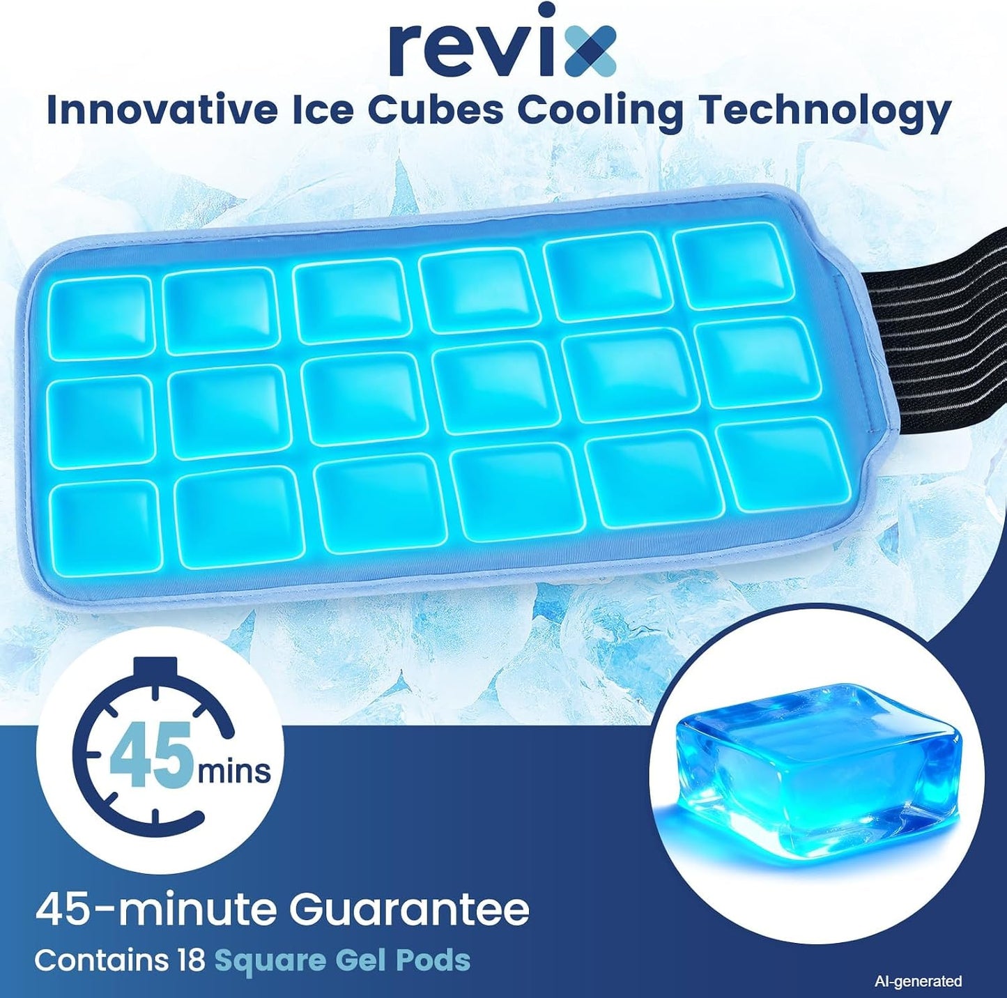 REVIX Ice Pack for Injuries Reusable, 14 × 7" Gel Cold Compress with Strap | 45-Min Long-Lasting Gel Cold Pack for Knee, Shoulder, Lower Back, Leg, Flexible Ice Wrap, Universal Use for Arm, Hip