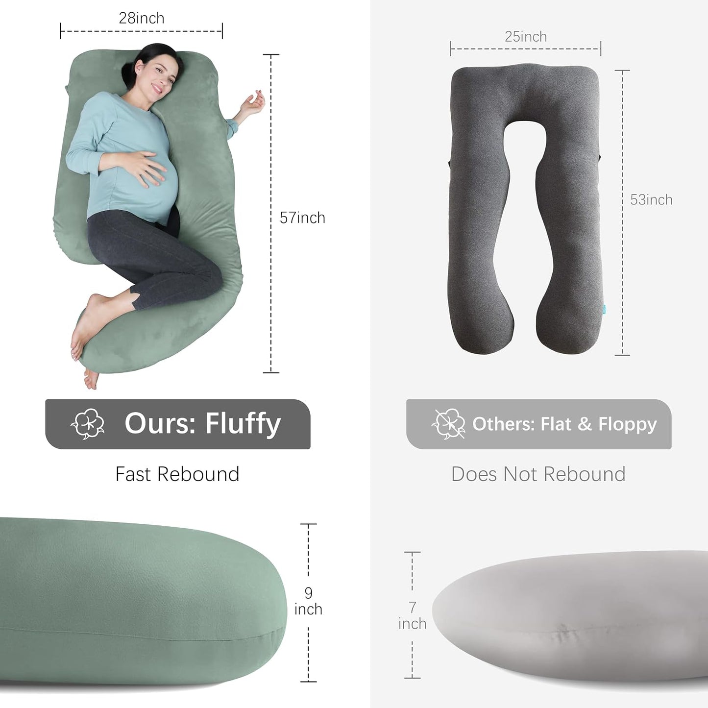 MOON PARK Pregnancy Pillows for Sleeping - 57 Inch U Shaped Full Body Maternity Pillow with Removable Cover - Support for Back, Legs, Belly, Hips - Pregnancy Pillow for Women - Grey