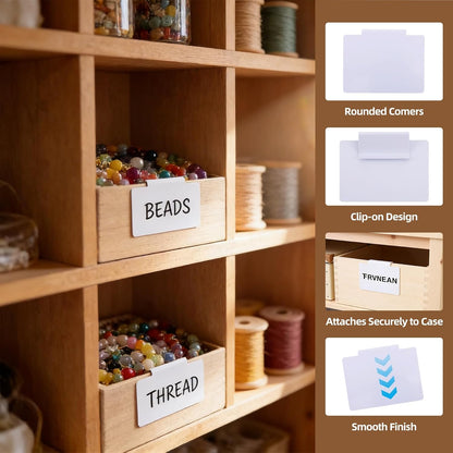 16 Pcs White Basket Labels Clip Bin Labels Clip with Pens Removable PVC Label for Baskets for Kitchen Pantry Storage Fabric Box Hanging Bin ﻿ (White)