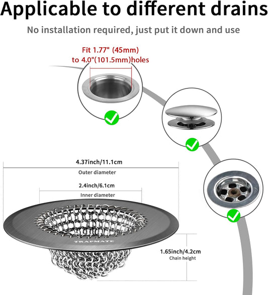 TRAPMATE Shower Drain Hair Catcher, 4.4" Anti-Clogging Bathtub Drain Cover | Easy Flip Cleaning, Traps Hair with Fast Drainage, Anti-Slip Drain Protector Fits Regular & Pop-up Drains (Patented Product)