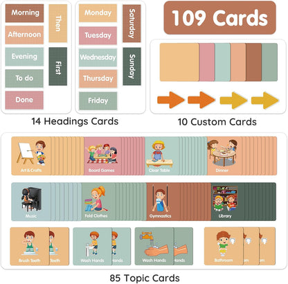Large Visual Schedule for Kids Chore Reward Chart,Bedtime Routine Chart for Toddlers,Double Side Weekly Planner Board With 109 Cards for Home School Planner,Autism Learning Materials.