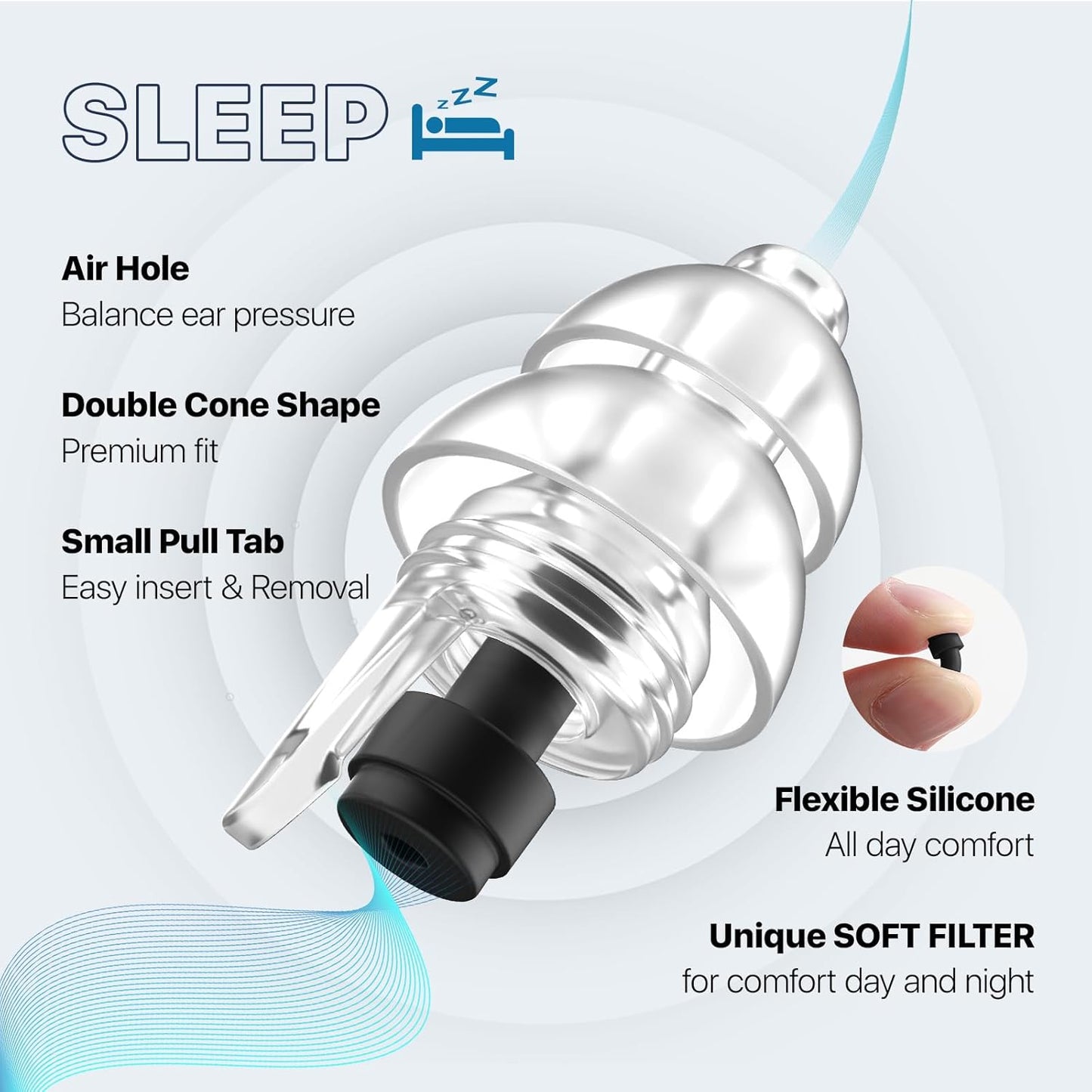 Ear Plugs for Sleeping 2 Pairs, Ultra-Comfy Reusable Small Earplugs for Sleep, Travel, Focus, Side Sleepers, Snoring - 27 dB Soundproof Noise Cancelling Silicone Hearing Protection