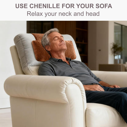 Chenille Neck Pillow for Sofa - Adjustable Headrest, Non-Slip Neck Support Cushion for Pain Relief, Comfortable Chair Pillow, Gray