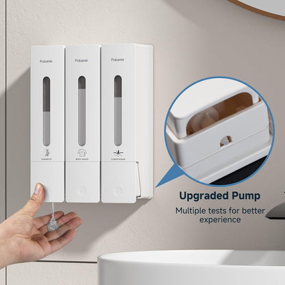 1984 Shower Soap Dispenser Bathroom Set Shampoo Conditioner Body Wash Dispenser Wall Mounted Shower Shampoo Dispenser 3 Chamber No Drill for Home Star Hotel 3 x 400ml Pink