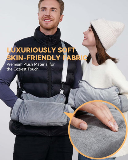 Rechargeable Hand Warmer Pouch with Far Infrared Heating Technology, Electric Heated Muff for Men & Women, Safe and Soft Fleece Hand Warmer with Cuffed Openings, Long Battery Life & Warming Comfort