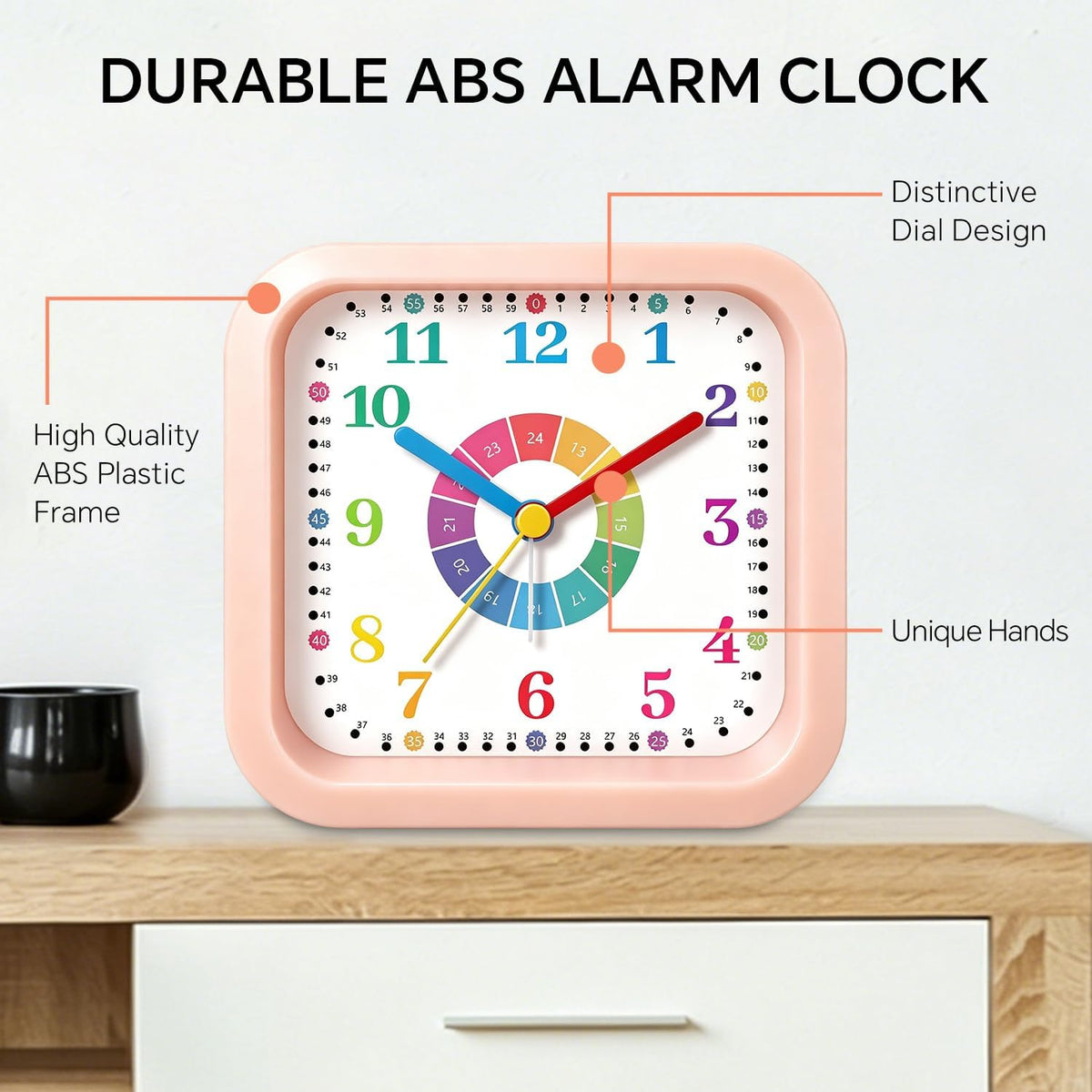 Loud Alarm Clock for Heavy Sleepers, 4.5" Simple Square Analog Alarm Clocks with Silent Movement Battery Operated Easy-to-Read Dial, Plastic Small Desk Clock for Bedroom Teens Seniors, Black