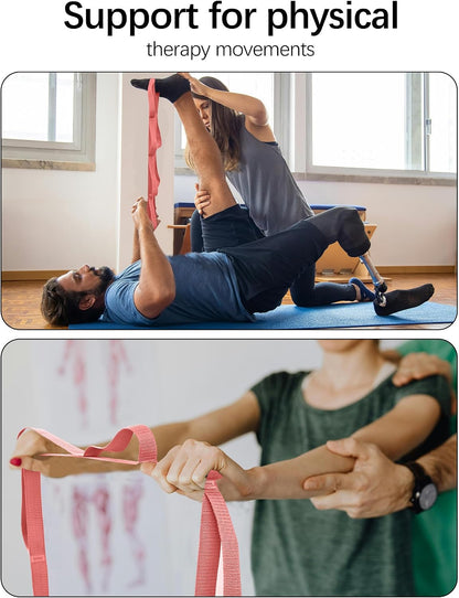 10 Loop Yoga Stretching Strap for Physical Therapy - Non-Elastic Exercise Band for Pilates, Yoga, Stretching for Women & Men