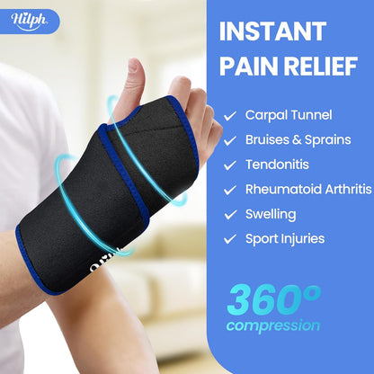 Hilph Wrist Ice Pack Wrap, Carpal Tunnel Relief Wrist Brace with Gel Pack