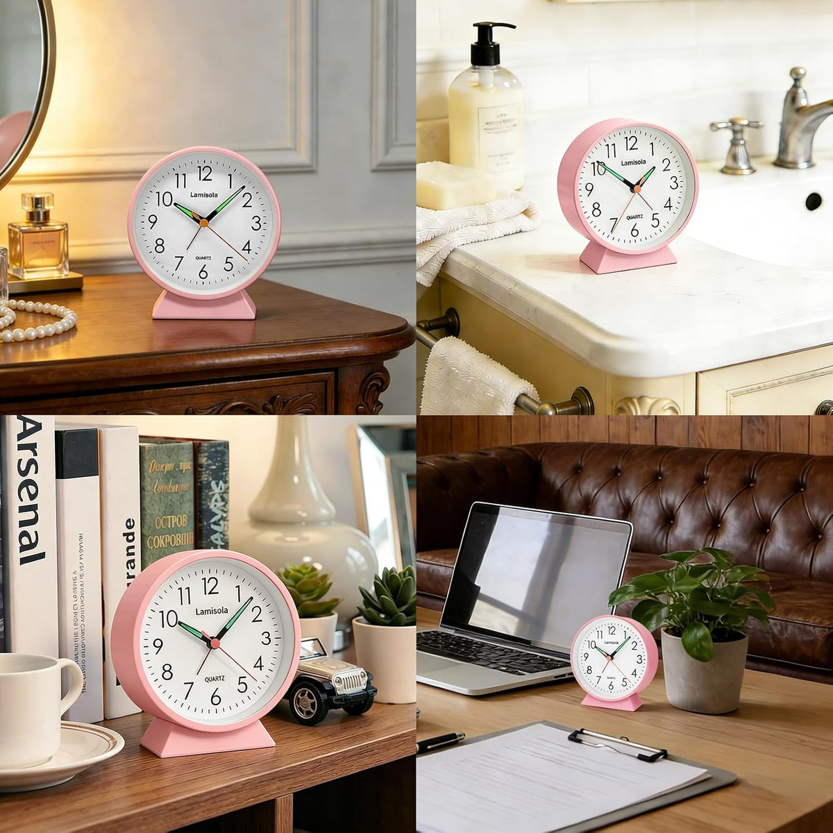 4.5 Inch Small Desk Clock Battery Analog Alarm Clock for Bedroom, Black