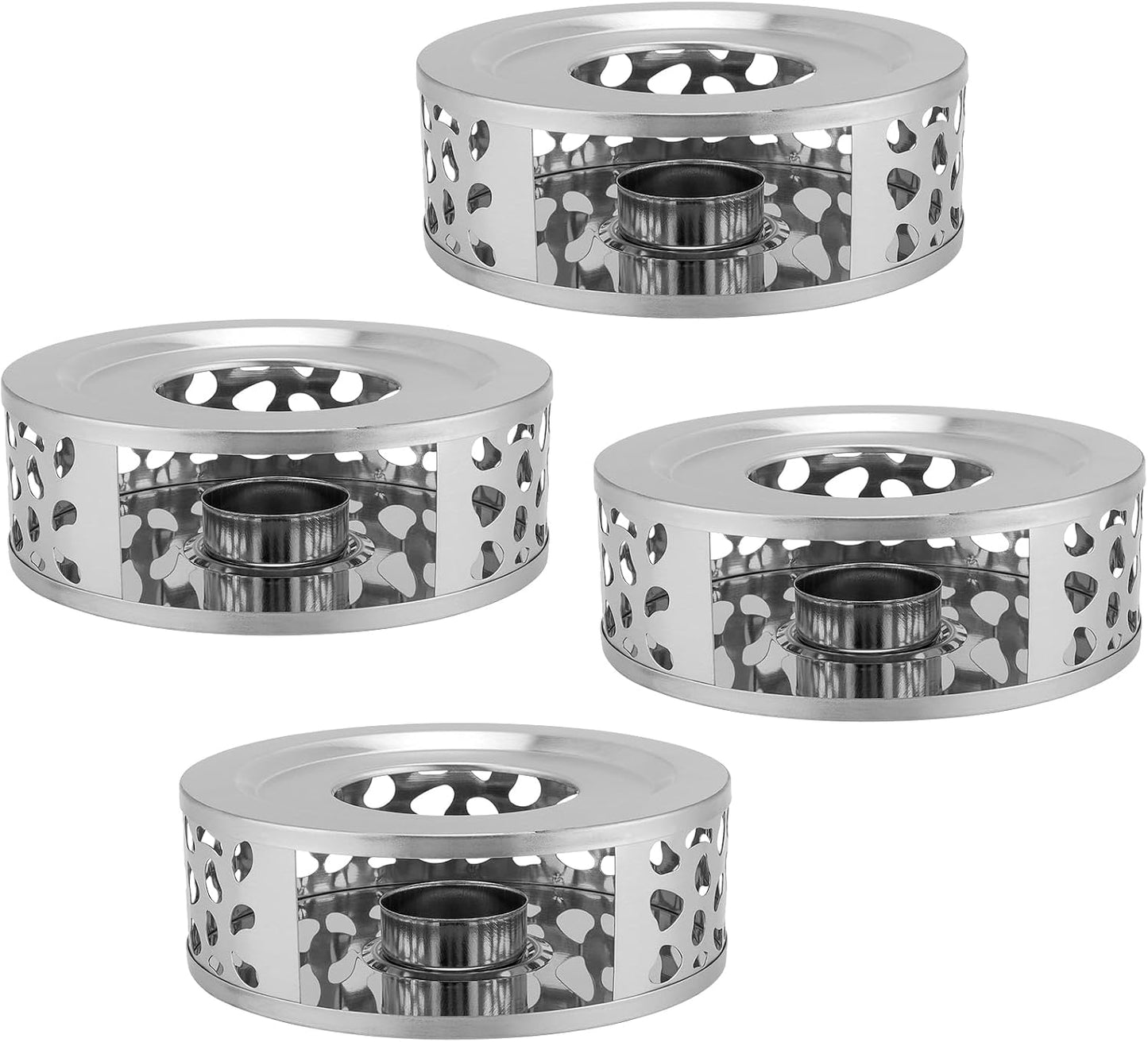 4 PCS Teapot Warmer, Stainless Steel Teapot Warmer, Metal Teapot Heater with Tealight Candle Holder, Brushed Coffee Tea Warmer Base for Glass or Ceramic Teapot, Silver
