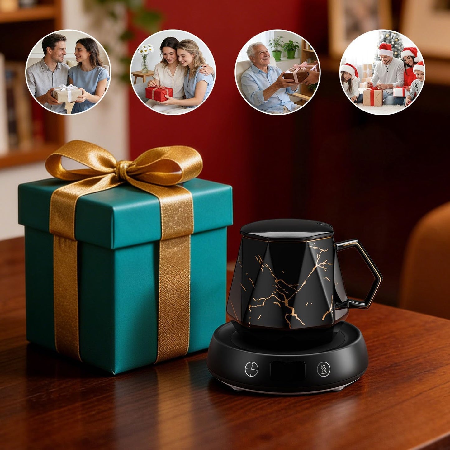Coffee Mug Warmer Set for Desk, Smart Heated Electric Tea Cup Warmer Plate | Coffee Lover Mug and Warmer Set, Office Home Beverage Warming Candle Heater, 4-Temp Control 8H Auto Shut Off, Men Women Gift