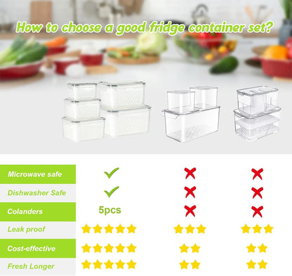 8 Pieces Fruit Storage Containers for Fridge with Lids and Strainer | 4Pack Fruit Containers for Fridge, Fresh Produce Saver Keeper for Vegetable Fruit Salad, BPA Free Organizer for Refrigerator