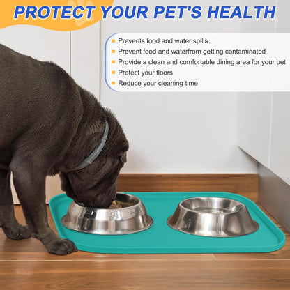 SMILOOL Waterproof Silicone Pet Food Mat with Raised Edge for Dog & Cat | 19" x 12" Non-Slip Pet Feeding Mats with Lip for Food & Water Bowl, Food Grade, Easy Cleaning, Black