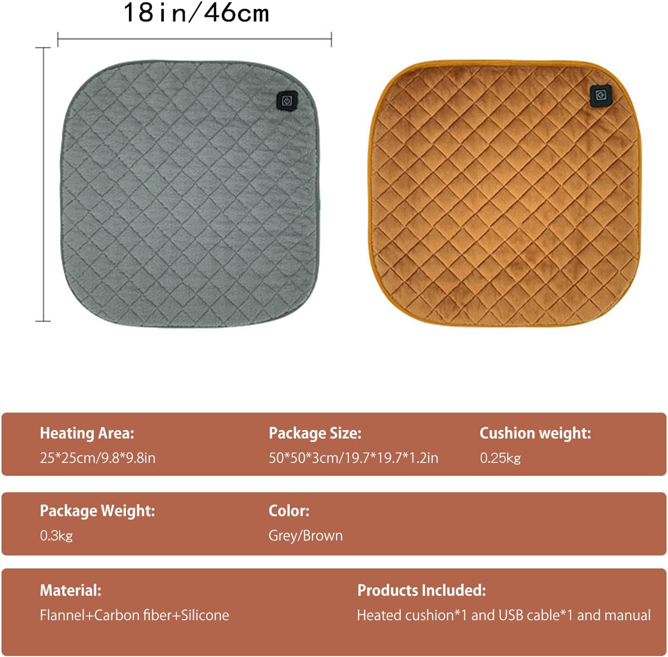 Portable Electric Heating Pad for Office Chair USB Large Size Heated Seat Cushion 3 Temperature Settings Fast Heat Seat Warmer Machine Washable 18x18in Grey
