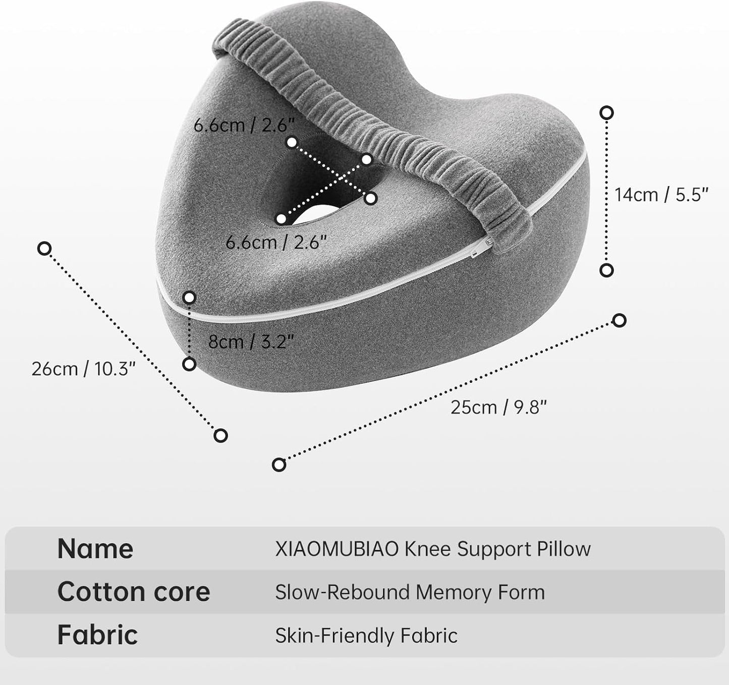 xiaomubiao Memory Foam Knee Pillow for Side Sleepers, Cooling Leg Pillow with Adjustable Strap for Sciatica, Hip & Back Pain Relief, Orthopedic Contour Between Leg Cushion with Washable Cover