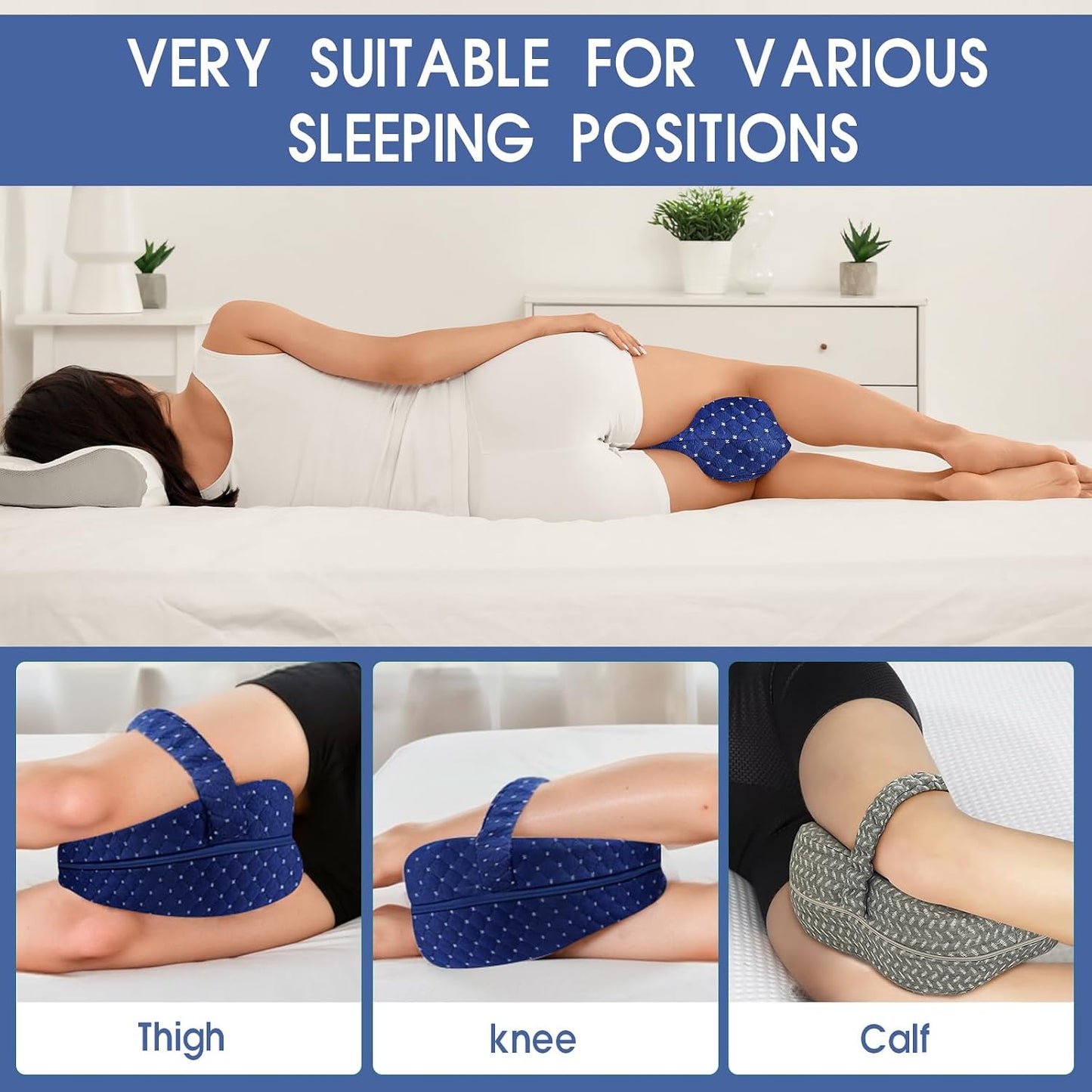 Memory Foam Knee Pillow for Side Sleepers – Orthopedic Leg & Hip Alignment Cushion, Spine Support Pillow for Back, Shoulder & Pressure Relief