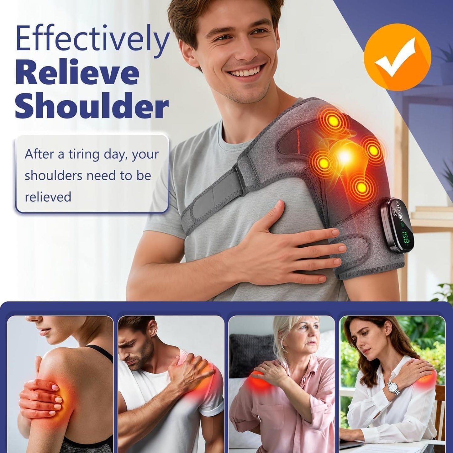 Cordless Shoulder Heating Pad with Massage for Pain Relief Deep Tissue | Enlarged Shoulder Massager, 5 Temperature and 3 Timer Settings, 5 Massage Modes Heated Shoulder Wrap for Women and men
