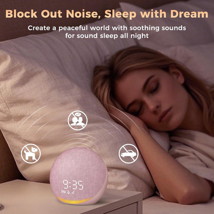 Sound Machine Alarm Clock for Bedroom: 25 Natural Sleep Sounds | White Noise Machine for Adults Kids Baby - Gentle Wake Up Alarm with Bluetooth Speaker - Putty