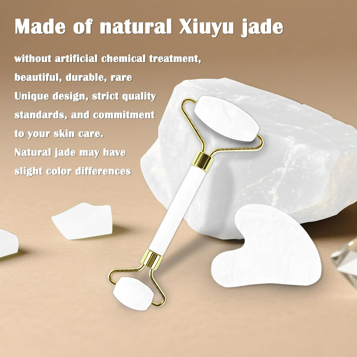 Jade Roller Gua Sha Tools - Nature Gua Sha Facial Tool Skin Tightening Face Massager Anti-Aging Jade Face Roller Puffiness Reducing Guasha Stone for Women Men（Green）