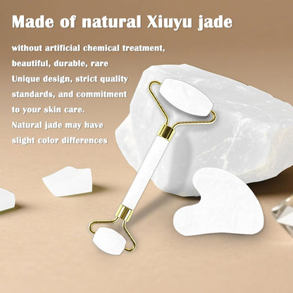 Jade Roller Gua Sha Tools - Nature Gua Sha Facial Tool Skin Tightening Face Massager Anti-Aging Jade Face Roller Puffiness Reducing Guasha Stone for Women Men（Green）
