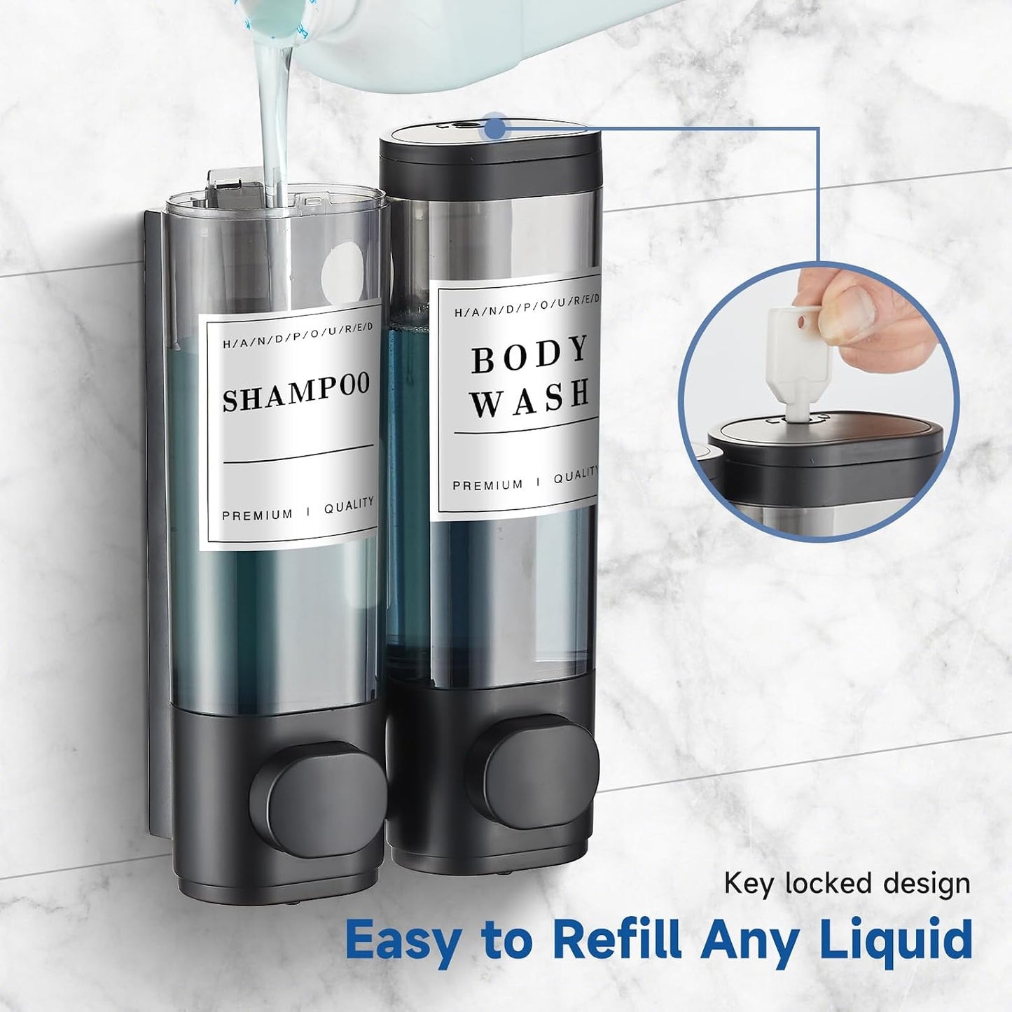 Shampoo and Conditioner Dispenser,Shower Soap Dispenser 3 Chamber No Drill Wall-Mounted Shampoo Dispenser for Shower Wall Mounted Shower Dispenser for Bathroom Hotel Large Capacity,Black