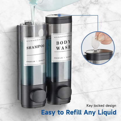 Shampoo and Conditioner Dispenser,Shower Soap Dispenser 3 Chamber No Drill Wall-Mounted Shampoo Dispenser for Shower Wall Mounted Shower Dispenser for Bathroom Hotel Large Capacity,Black