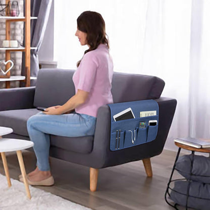Remote Control Holders for Armchairs, Couch Caddy, Featuring Non-Slip Bases | 5 Pockets Bedside Storage Pocket for TV Remote Holder, Phone Tablet Kindle, Magazines, Gifts for Seniors (Beige, 35"X12.4")