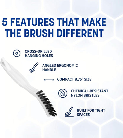 SPARTA Grout Brush with Stiff Nylon Bristles, 8 Inch, White | Flo-Pac, Stiff Crimped Nylon Bristles, 2.75-Inch Brush Section, Narrow Crevices, BPA Free