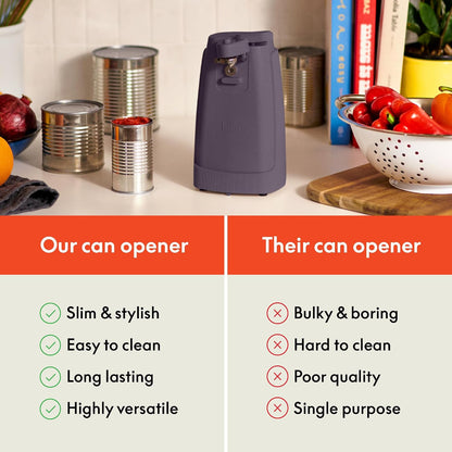 bella Automatic Can Opener, Hands Free, Battery Operated, Cordless, Stainless steel blade to open any Size Can with Magnet to Safely Remove Lid, Seamless Opening Decreases Sharp Edges, Slate
