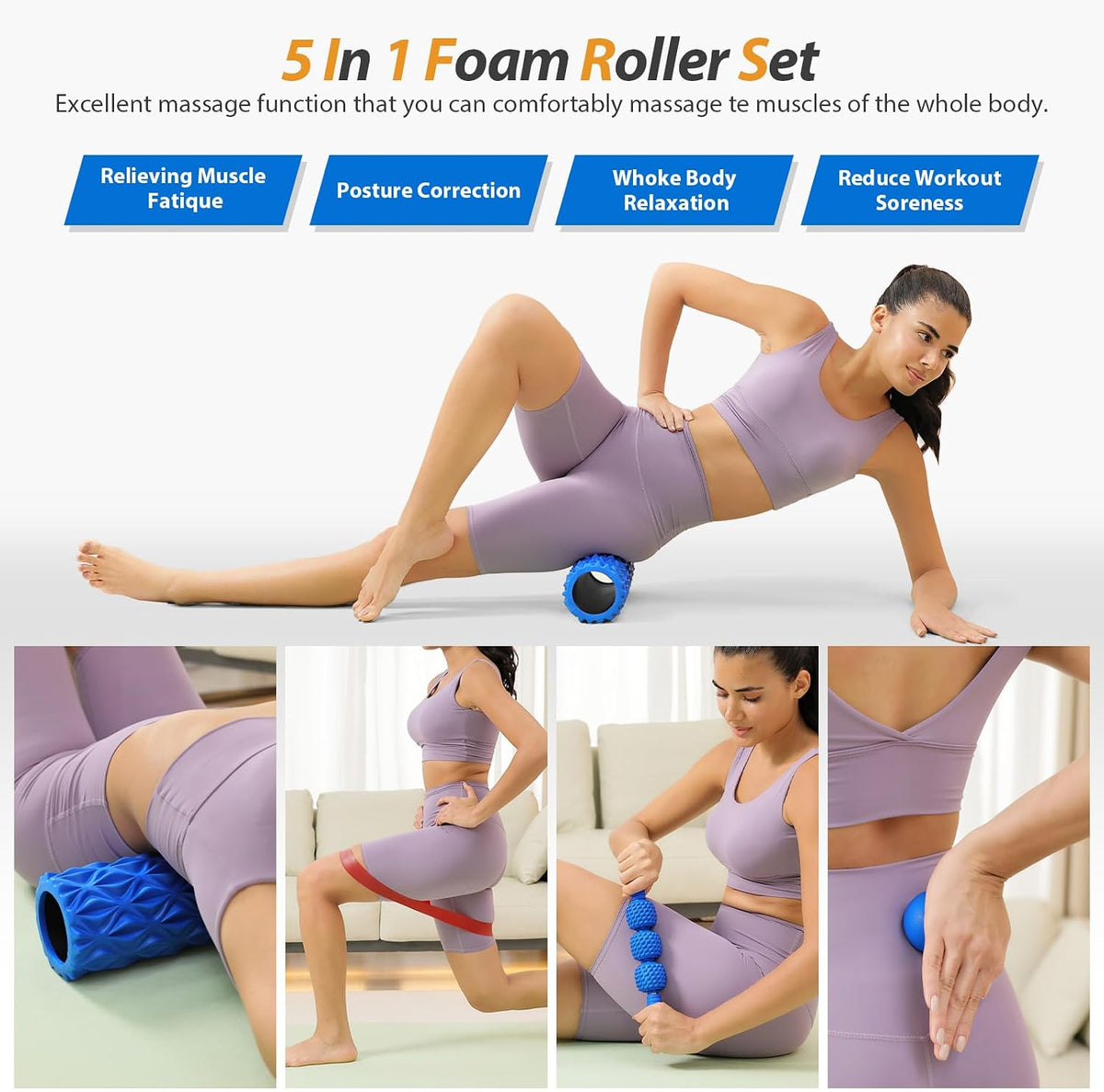 SUBCULTUREPICK 5 in1 Foam Roller Set, Trigger Point Foam Roller Deep Tissue