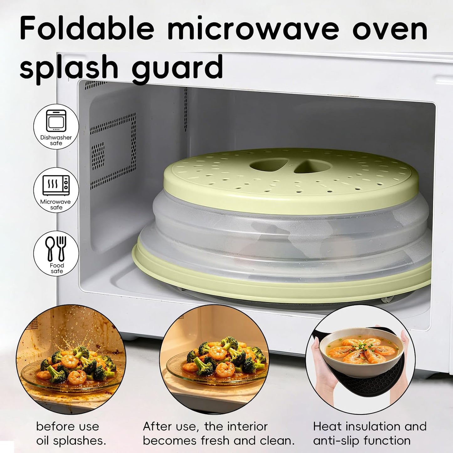 10.6“ Collapsible Microwave Splatter Cover for Food & Silicone Microwave Mat, Mat as Bowl Holder, Trivet, Pot Holders, Baking, Utensils Rest for Kitchen Counter, Dishwasher Safe (Grey)